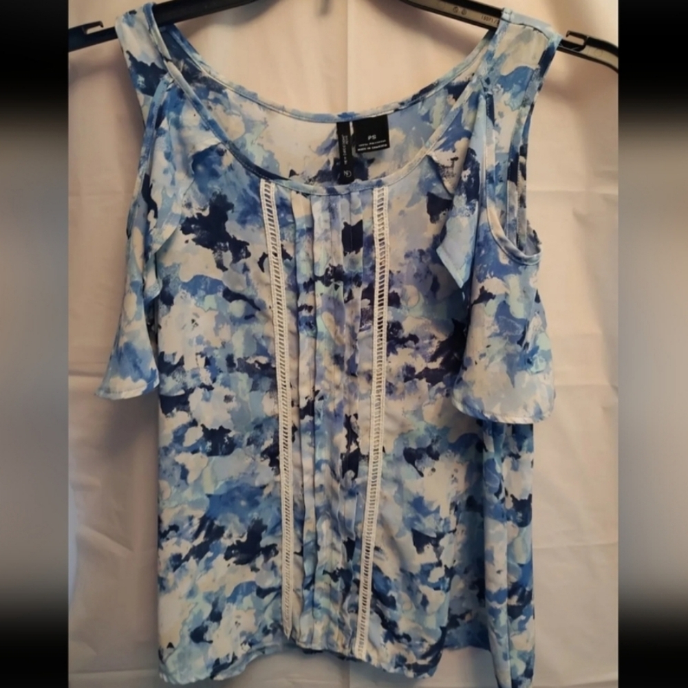 New Directions Petite Small, Top, Cold Shoulder/Short Sleeve Multicolor Festival